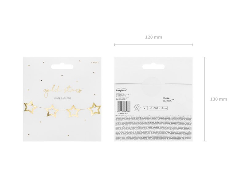 Girlanda papierowa Gwiazdki, złoty, 3m Girlanda papierowa Gwiazdki, złoty, 3m