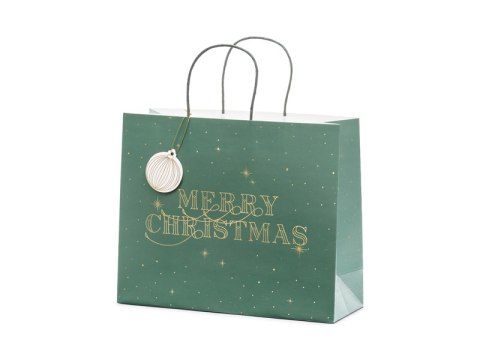 Torebka na prezenty Merry Christmas, butelkowa zieleń, 32.5x26.5x11.5cm Torebka na prezenty Merry Christmas, butelkowa zieleń, 32.5x26.5x11.5cm
