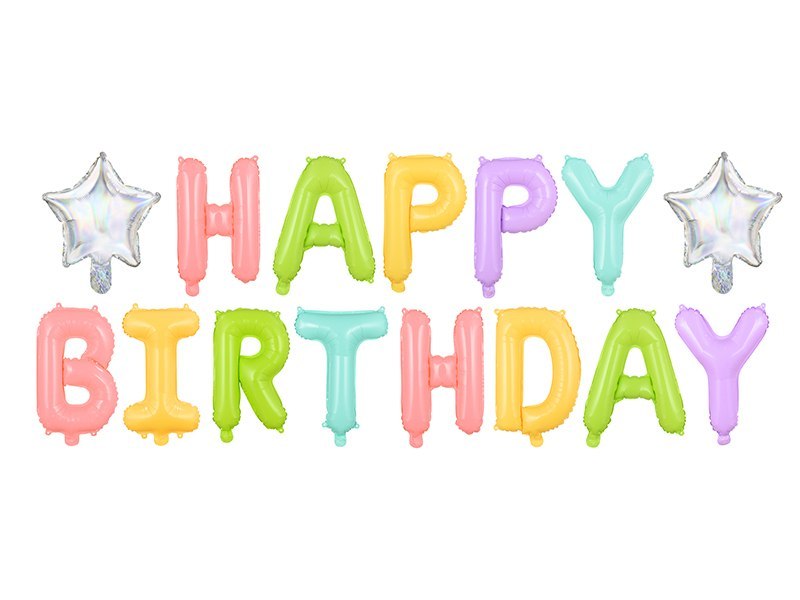 Balon foliowy Happy Birthday, 395x35cm, mix Balon foliowy Happy Birthday, 395x35cm, mix