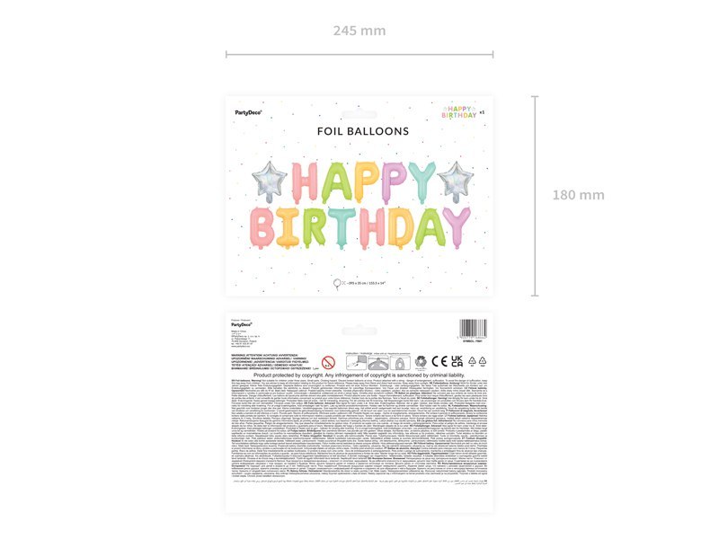 Balon foliowy Happy Birthday, 395x35cm, mix Balon foliowy Happy Birthday, 395x35cm, mix