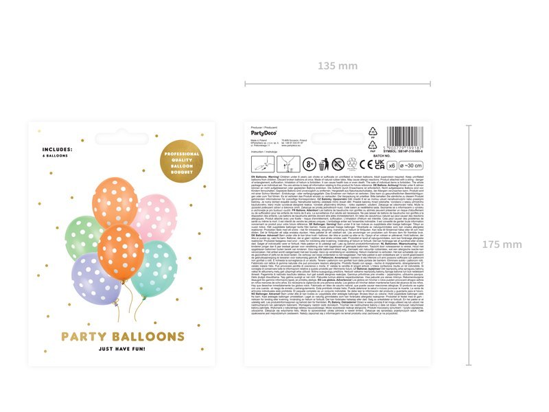 Balony 30 cm, Kropki, mix (1 op. / 6 szt.) Balony 30 cm, Kropki, mix (1 op. / 6 szt.)