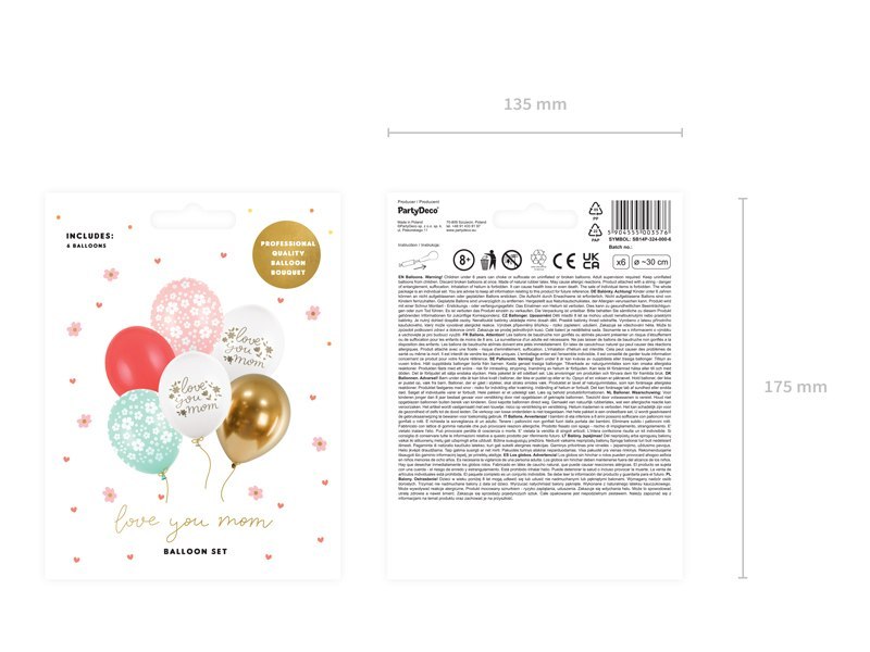 Balony 30 cm, Love you mom, mix (1 op. / 6 szt.) Balony 30 cm, Love you mom, mix (1 op. / 6 szt.)