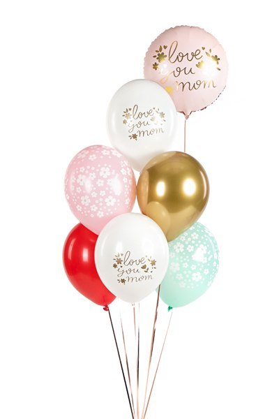 Balony 30 cm, Love you mom, mix (1 op. / 6 szt.) Balony 30 cm, Love you mom, mix (1 op. / 6 szt.)