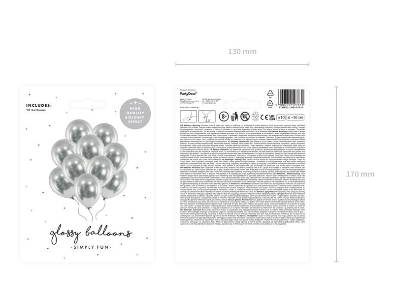 Balony Glossy 30cm, srebrny (1 op. / 10 szt.) Balony Glossy 30cm, srebrny (1 op. / 10 szt.)