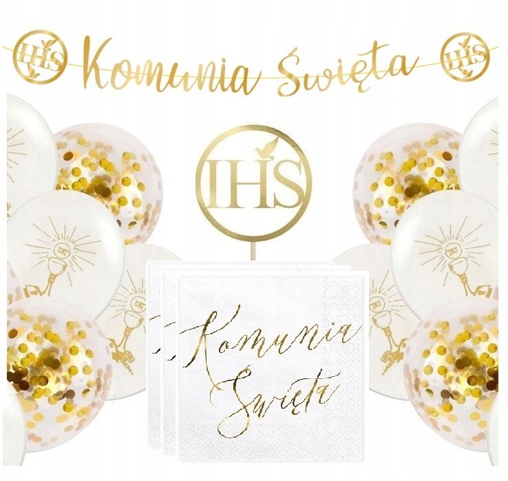 Dekoracje na komunię balony serwetki girlanda IHS Dekoracje na komunię balony serwetki girlanda IHS