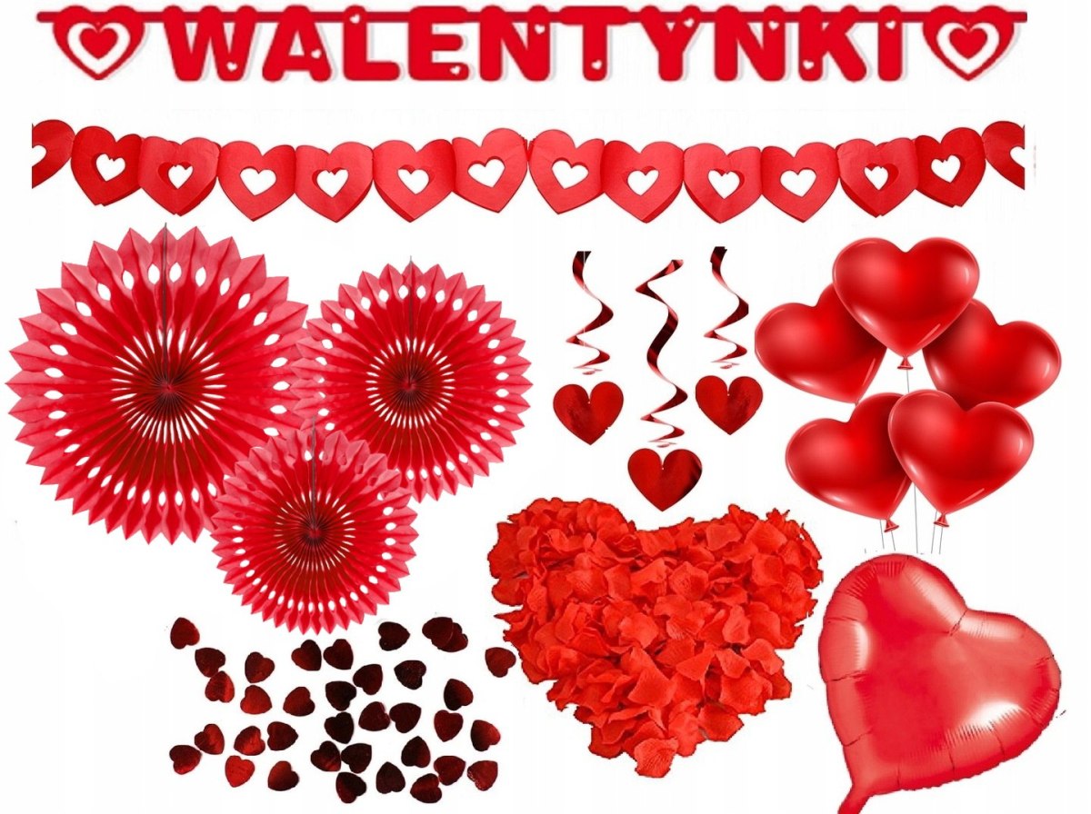 Ozdoby na WALENTYNKI girlanda płatki róż balony XL Ozdoby na WALENTYNKI girlanda płatki róż balony XL