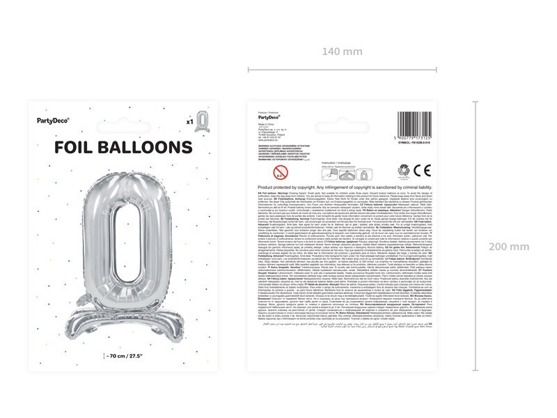 Stojący balon foliowy Cyfra ''0'', 70cm, srebrny Stojący balon foliowy Cyfra ''0'', 70cm, srebrny