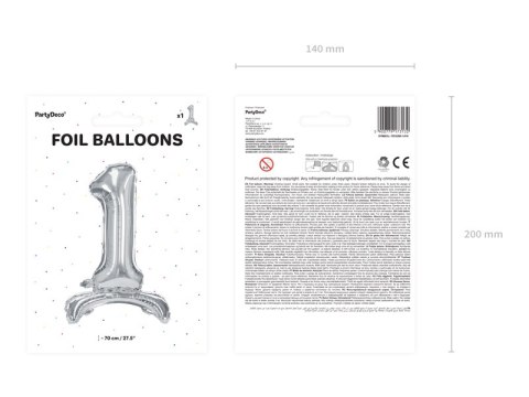 Stojący balon foliowy Cyfra ''1'', 70cm, srebrny Stojący balon foliowy Cyfra ''1'', 70cm, srebrny