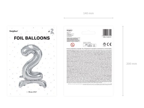 Stojący balon foliowy Cyfra ''2'', 70cm, srebrny Stojący balon foliowy Cyfra ''2'', 70cm, srebrny