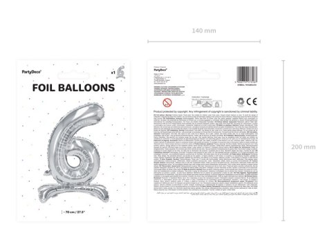 Stojący balon foliowy Cyfra ''6'', 70cm, srebrny Stojący balon foliowy Cyfra ''6'', 70cm, srebrny