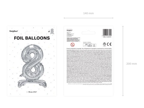 Stojący balon foliowy Cyfra ''8'', 70cm, srebrny Stojący balon foliowy Cyfra ''8'', 70cm, srebrny