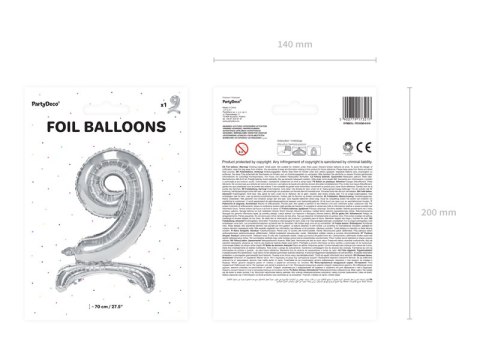 Stojący balon foliowy Cyfra ''9'', 70cm, srebrny Stojący balon foliowy Cyfra ''9'', 70cm, srebrny