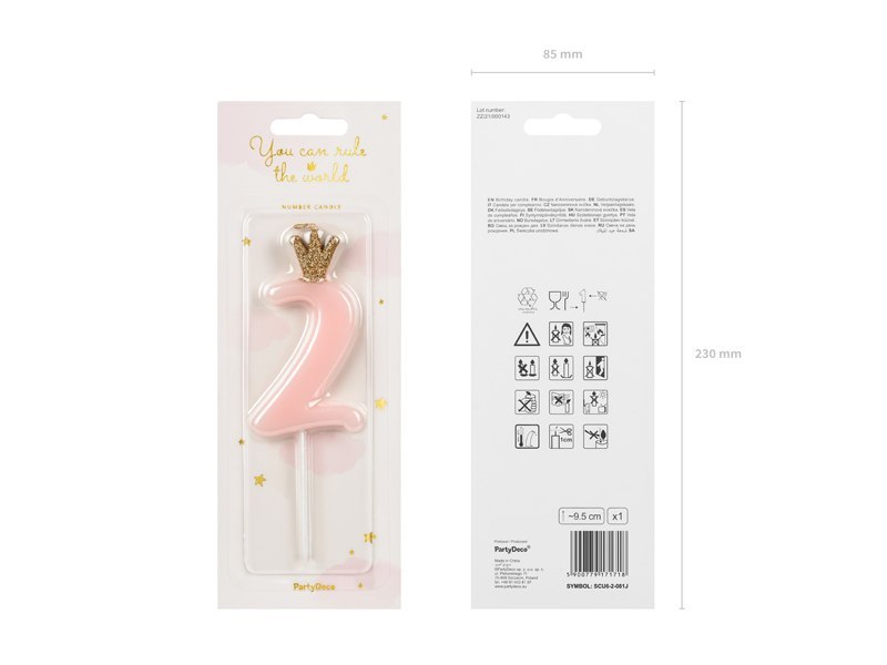 Świeczka urodzinowa Cyferka 2, jasny różowy, 9.5cm Świeczka urodzinowa Cyferka 2, jasny różowy, 9.5cm