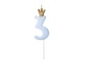 Świeczka urodzinowa Cyferka 3, jasny niebieski, 9.5cm