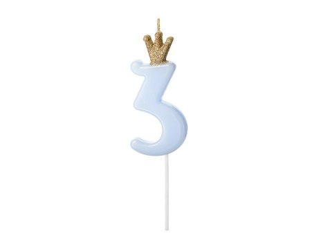 Świeczka urodzinowa Cyferka 3, jasny niebieski, 9.5cm Świeczka urodzinowa Cyferka 3, jasny niebieski, 9.5cm