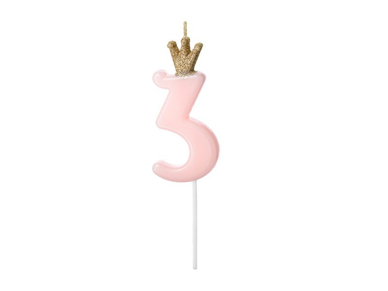 Świeczka urodzinowa Cyferka 3, jasny różowy, 9.5cm Świeczka urodzinowa Cyferka 3, jasny różowy, 9.5cm