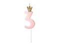 Świeczka urodzinowa Cyferka 3, jasny różowy, 9.5cm