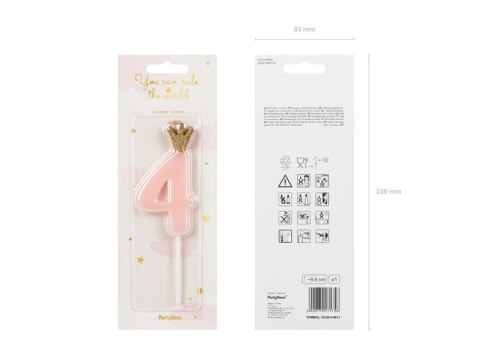 Świeczka urodzinowa Cyferka 4, jasny różowy, 9.5cm Świeczka urodzinowa Cyferka 4, jasny różowy, 9.5cm