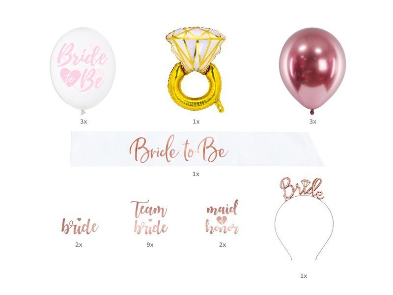 Zestaw akcesoriów weselnych Bride To Be, mix (1 op. / 23 szt.) Zestaw akcesoriów weselnych Bride To Be, mix (1 op. / 23 szt.)