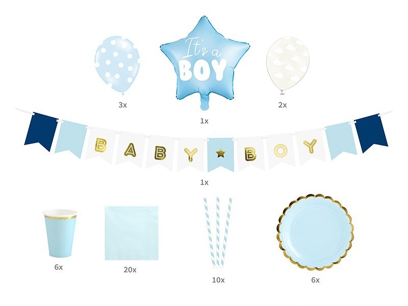 Zestaw dekoracji party - It's a boy (1 op. / 49 szt.) Zestaw dekoracji party - It's a boy (1 op. / 49 szt.)