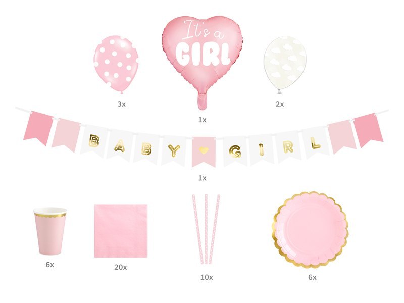 Zestaw dekoracji party - It's a girl (1 op. / 49 szt.) Zestaw dekoracji party - It's a girl (1 op. / 49 szt.)