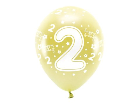 Balony Eco 33 cm, Cyfra '' 2 '', jasny złoty (1 op. / 6 szt.)