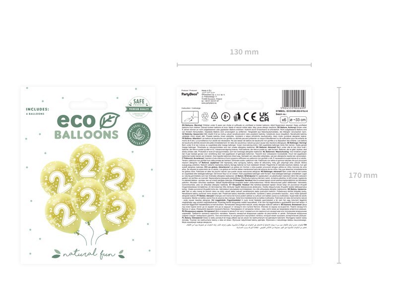 Balony Eco 33 cm, Cyfra '' 2 '', jasny złoty (1 op. / 6 szt.)