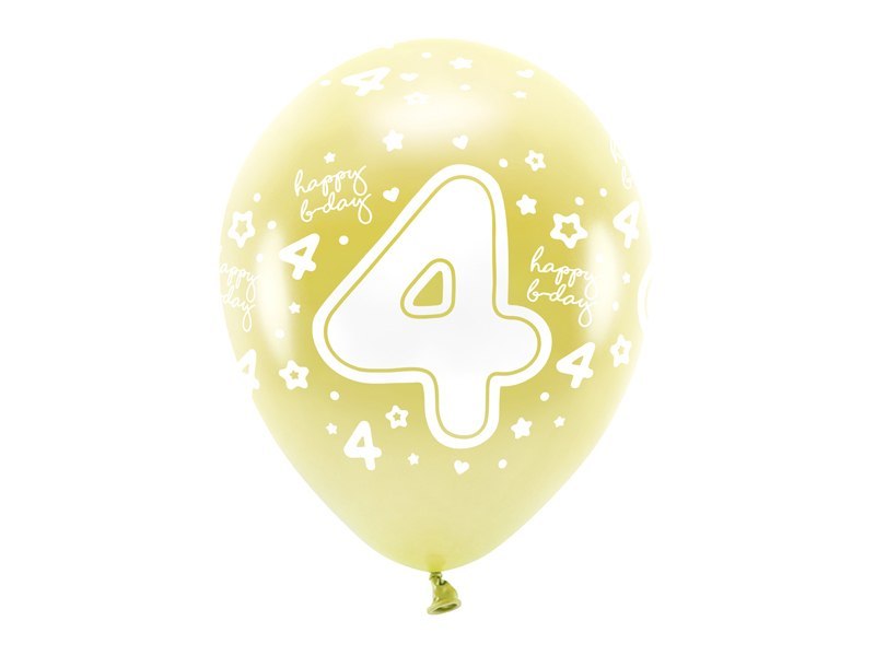Balony Eco 33 cm, Cyfra '' 4 '', jasny złoty (1 op. / 6 szt.) Balony Eco 33 cm, Cyfra '' 4 '', jasny złoty (1 op. / 6 szt.)