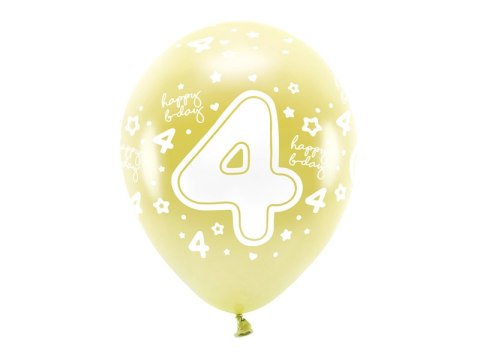 Balony Eco 33 cm, Cyfra '' 4 '', jasny złoty (1 op. / 6 szt.)