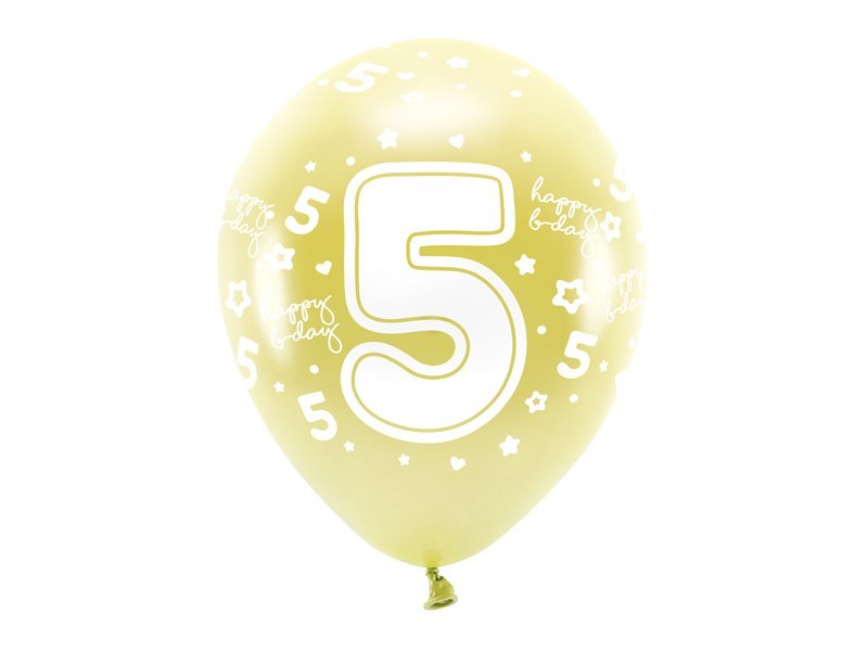 Balony Eco 33 cm, Cyfra '' 5 '', jasny złoty (1 op. / 6 szt.) Balony Eco 33 cm, Cyfra '' 5 '', jasny złoty (1 op. / 6 szt.)
