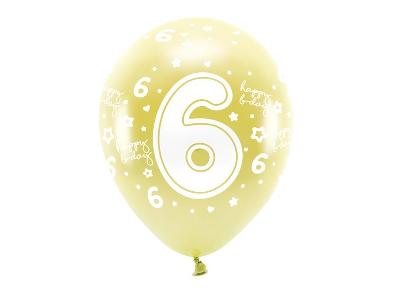 Balony Eco 33 cm, Cyfra '' 6 '', jasny złoty (1 op. / 6 szt.) Balony Eco 33 cm, Cyfra '' 6 '', jasny złoty (1 op. / 6 szt.)