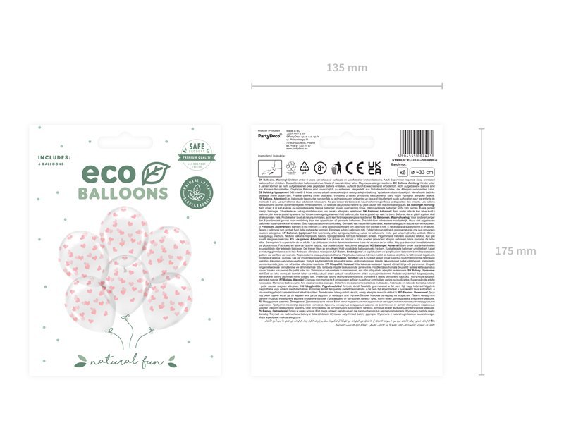 Balony Eco 33 cm, Serca, Crystal Clear (1 op. / 6 szt.) Balony Eco 33 cm, Serca, Crystal Clear (1 op. / 6 szt.)