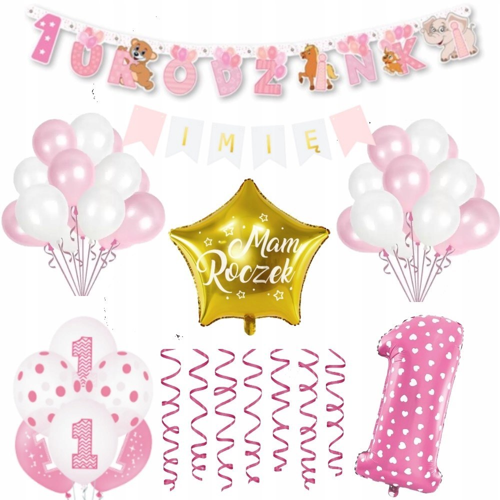 Balony baner IMIĘ DZIECKA cyfra 1 urodziny roczek Balony baner IMIĘ DZIECKA cyfra 1 urodziny roczek