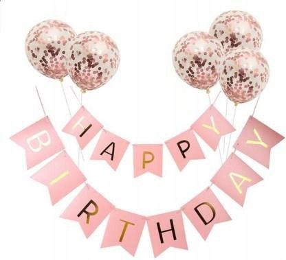 Baner Happy Birthday balony z konfetti rosegold x5 Baner Happy Birthday balony z konfetti rosegold x5
