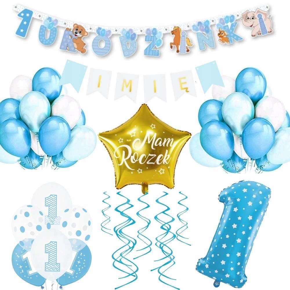 Zestaw balon baner z IMIENIEM na 1 urodziny roczek Zestaw balon baner z IMIENIEM na 1 urodziny roczek