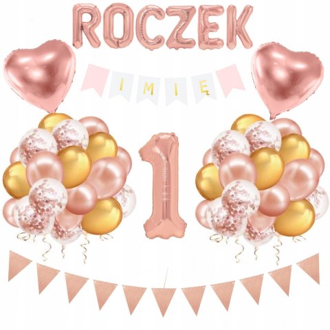 Zestaw balonów na roczek baner z IMIENIEM cyfra 1 Zestaw balonów na roczek baner z IMIENIEM cyfra 1