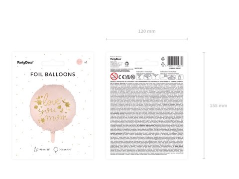 Balon foliowy "Love you mom", 45 cm, różowy Balon foliowy "Love you mom", 45 cm, różowy