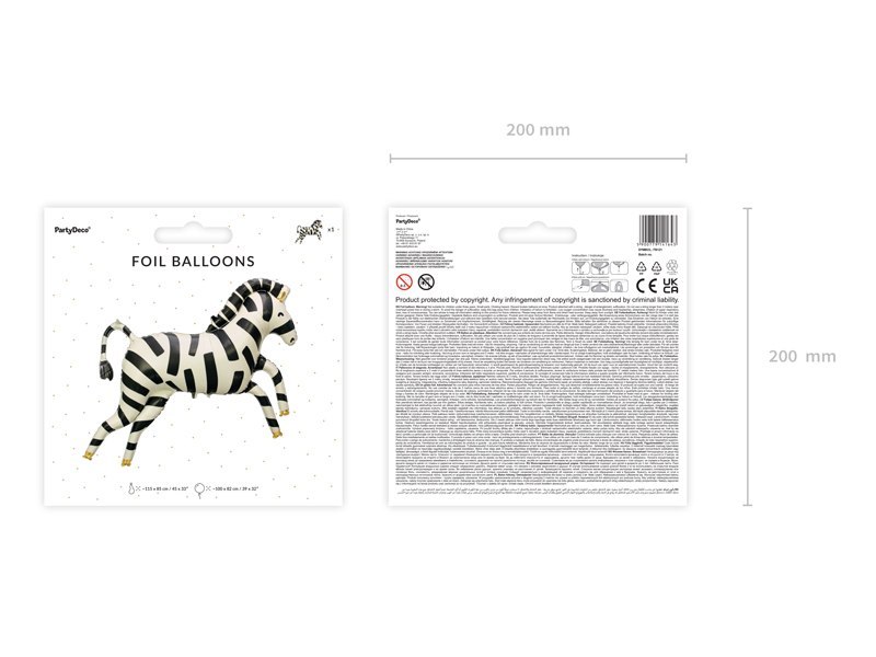 Balon foliowy Zebra, 115x85 cm, mix Balon foliowy Zebra, 115x85 cm, mix