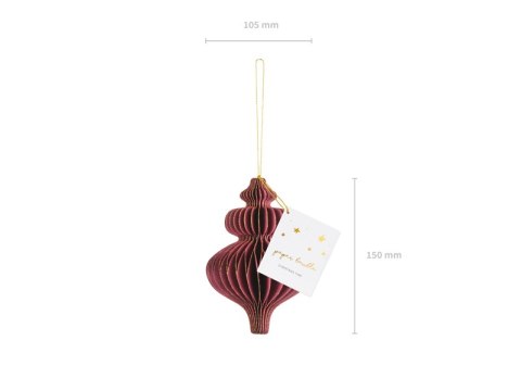 Bombka papierowa honeycomb Sopelek, burgund, 10x15 cm Bombka papierowa honeycomb Sopelek, burgund, 10x15 cm