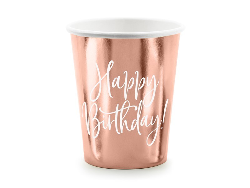Kubeczki Happy Birthday!, różowe złoto, 260ml (1 op. / 6 szt.) Kubeczki Happy Birthday!, różowe złoto, 260ml (1 op. / 6 szt.)