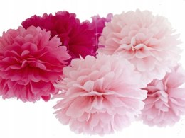 Pompony kule bibułowe różowe na Ślub Walentynki x6