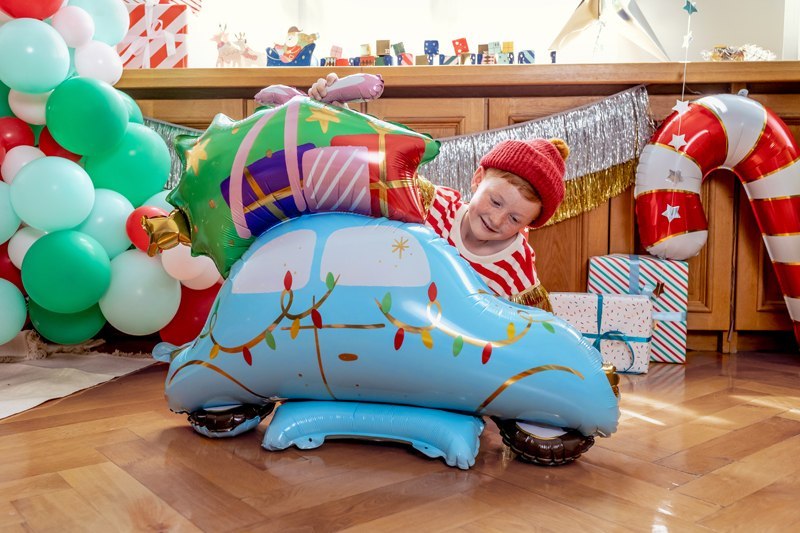 Stojący balon foliowy Świąteczne Autko, 102x107 cm, mix Stojący balon foliowy Świąteczne Autko, 102x107 cm, mix