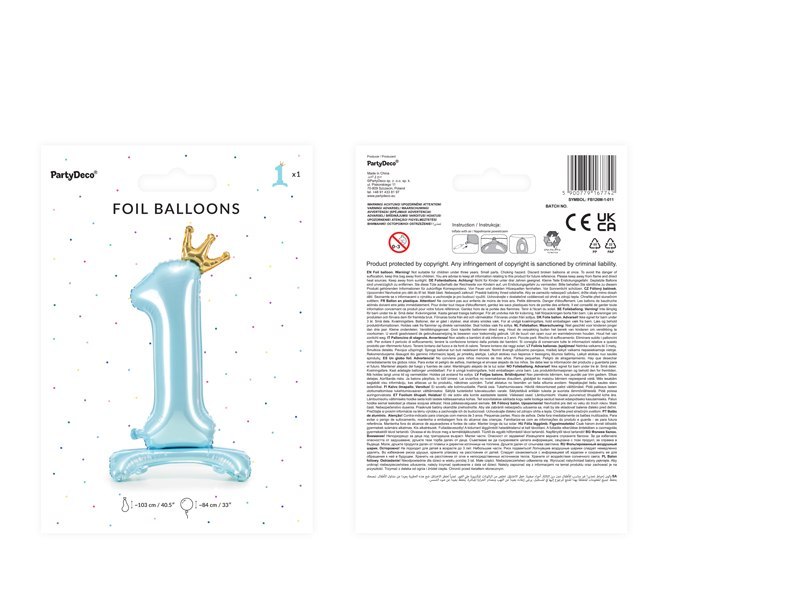 Stojący balon foliowy cyfra " 1 " , 84 cm, błękit Stojący balon foliowy cyfra " 1 " , 84 cm, błękit