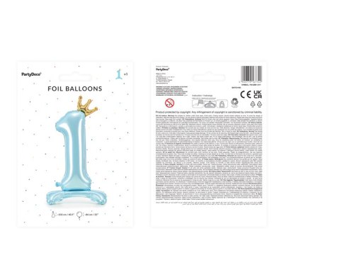 Stojący balon foliowy cyfra " 1 " , 84 cm, błękit Stojący balon foliowy cyfra " 1 " , 84 cm, błękit