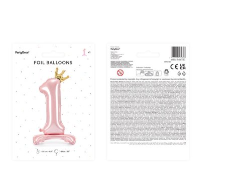 Stojący balon foliowy cyfra "1", 84 cm, jasny różowy Stojący balon foliowy cyfra "1", 84 cm, jasny różowy