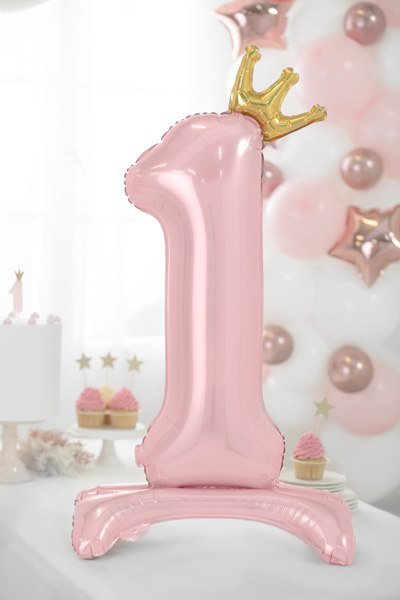 Stojący balon foliowy cyfra "1", 84 cm, jasny różowy Stojący balon foliowy cyfra "1", 84 cm, jasny różowy