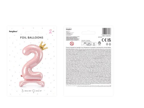 Stojący balon foliowy cyfra "2", 84 cm, jasny różowy Stojący balon foliowy cyfra "2", 84 cm, jasny różowy