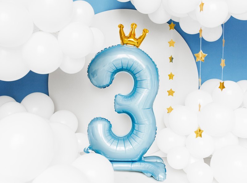 Stojący balon foliowy cyfra "3" , 84 cm, błękit Stojący balon foliowy cyfra "3" , 84 cm, błękit