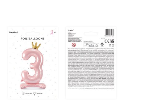 Stojący balon foliowy cyfra "3" , 84 cm, jasny różowy Stojący balon foliowy cyfra "3" , 84 cm, jasny różowy