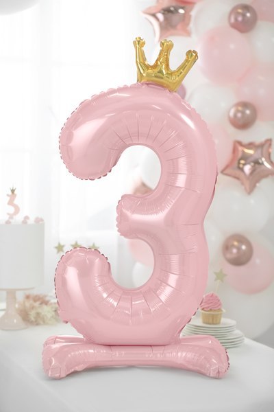 Stojący balon foliowy cyfra "3" , 84 cm, jasny różowy Stojący balon foliowy cyfra "3" , 84 cm, jasny różowy